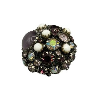 Miriam Haskell Mid Century Rhinestone Cabochon Statement Brooch